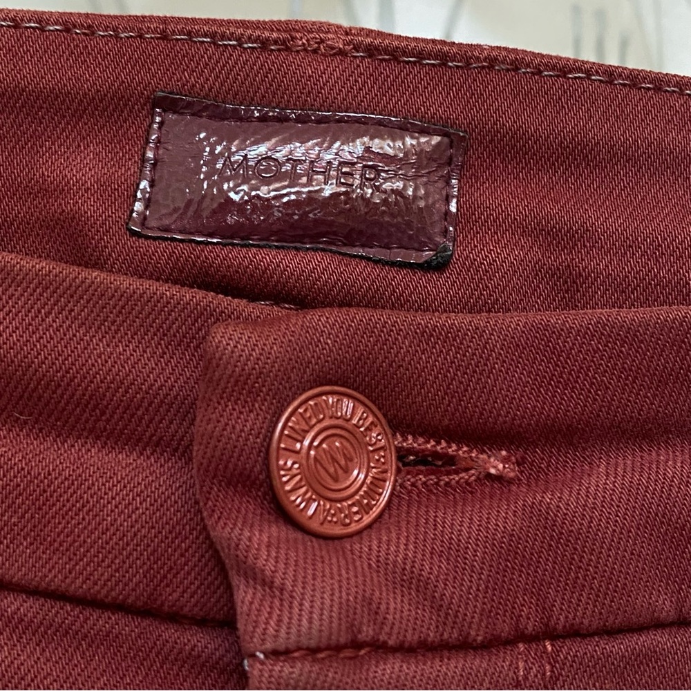 MOTHER THE LOOKER BLOW OUT DYE BURGUNDY DARK RED DISTRESSED STRETCH SKINNY JEANS - Picture 7 of 9